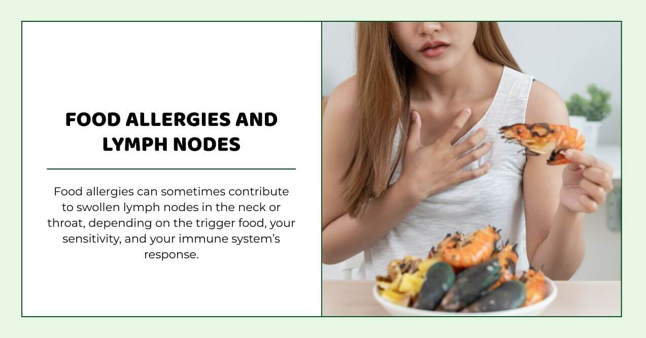 Woman reacting to shrimp allergy with swollen lymph nodes