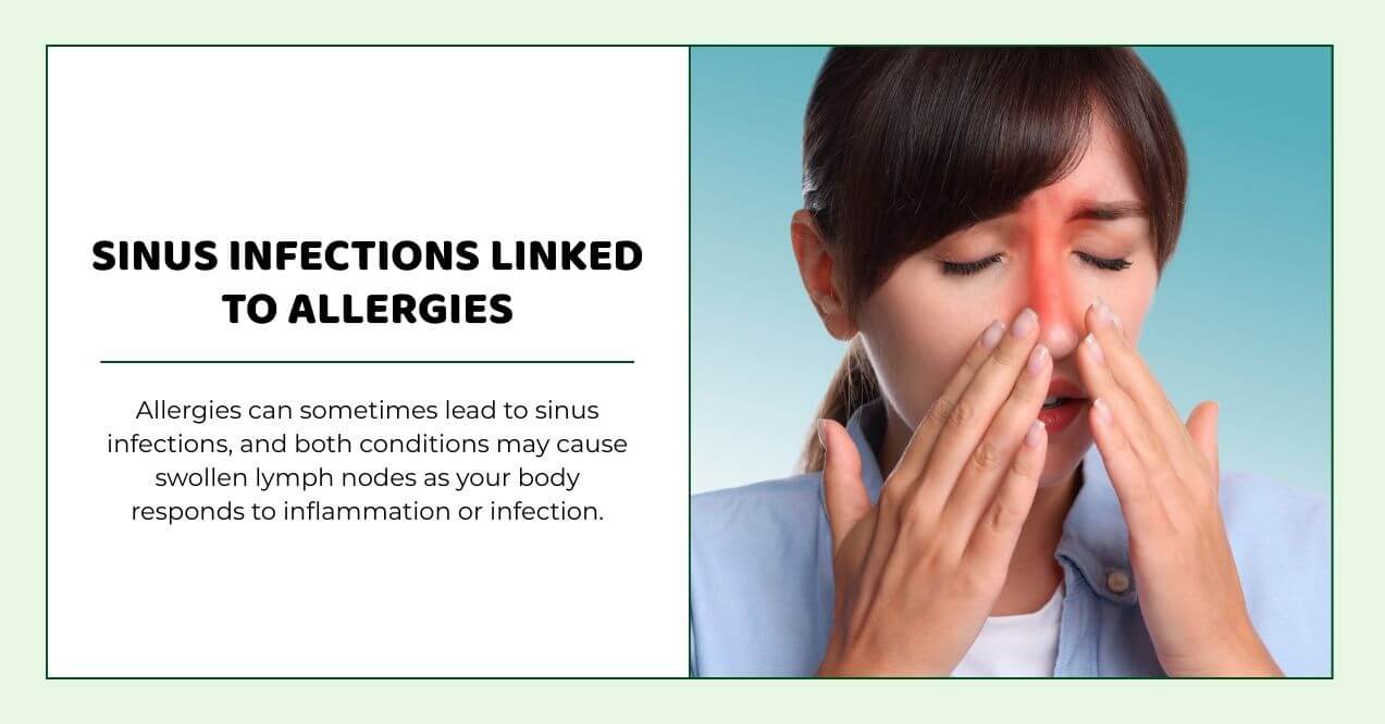 Woman sneezing outdoors due to seasonal allergies and swollen lymph nodes