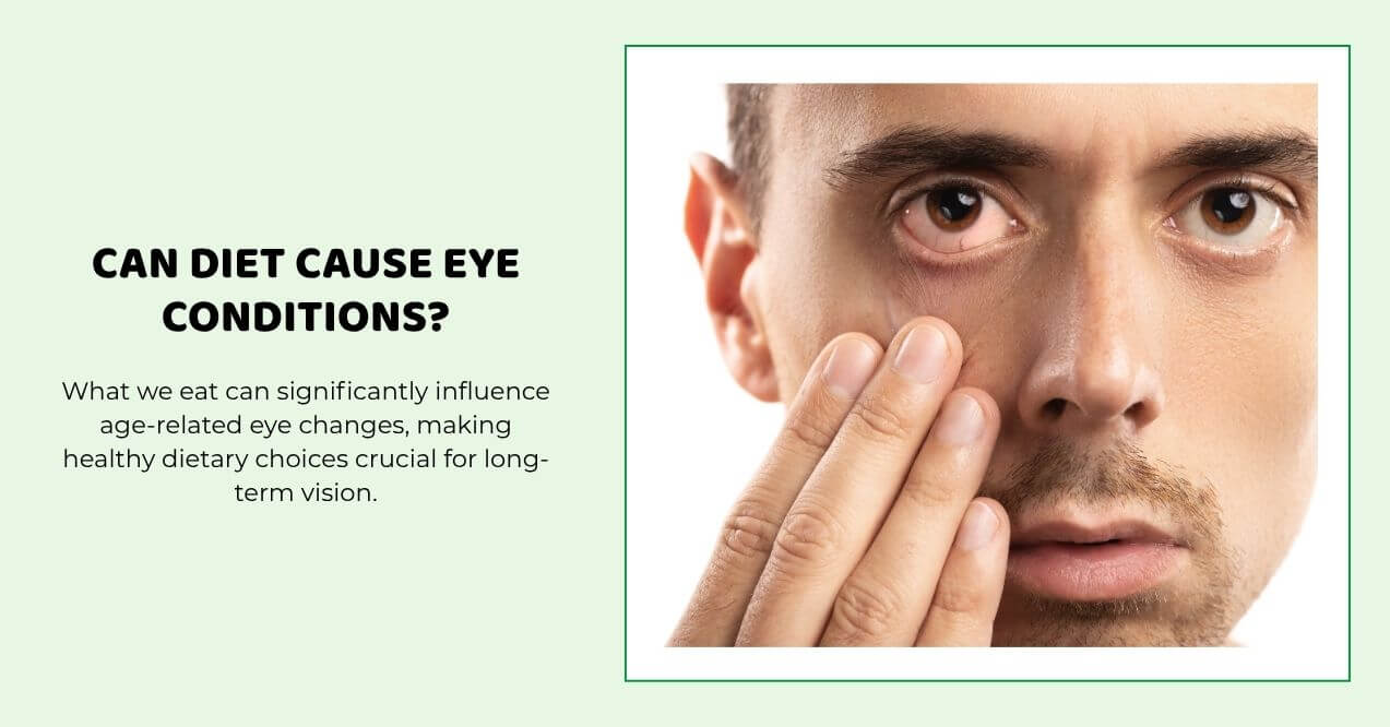 Man touching under his eye, highlighting possible diet-related eye concerns.