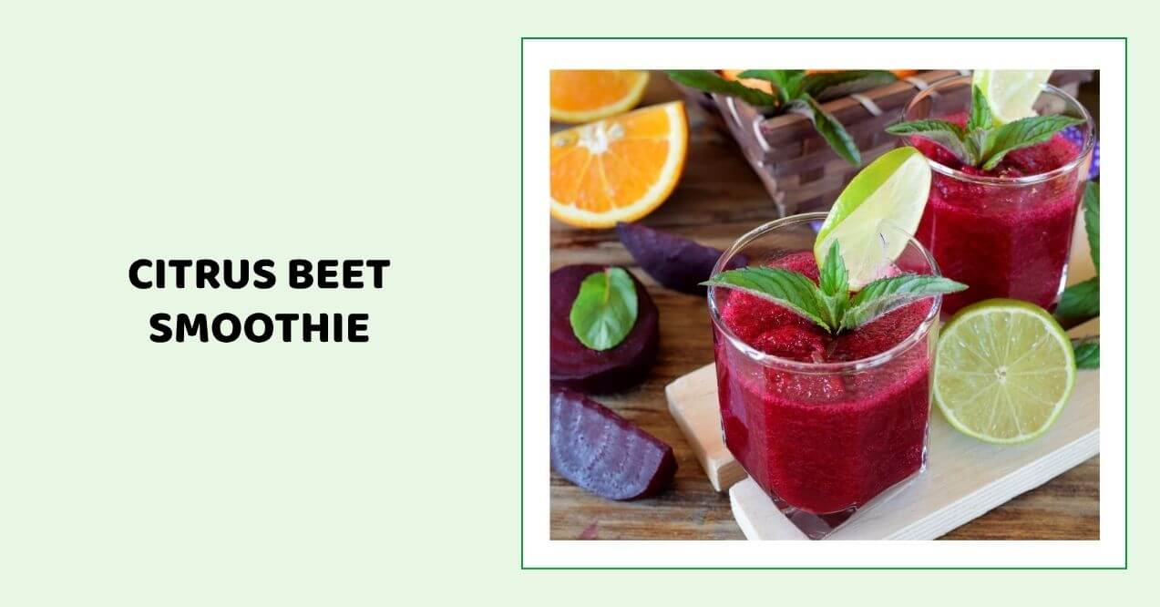 Citrus beet smoothie in glasses with lime and orange slices