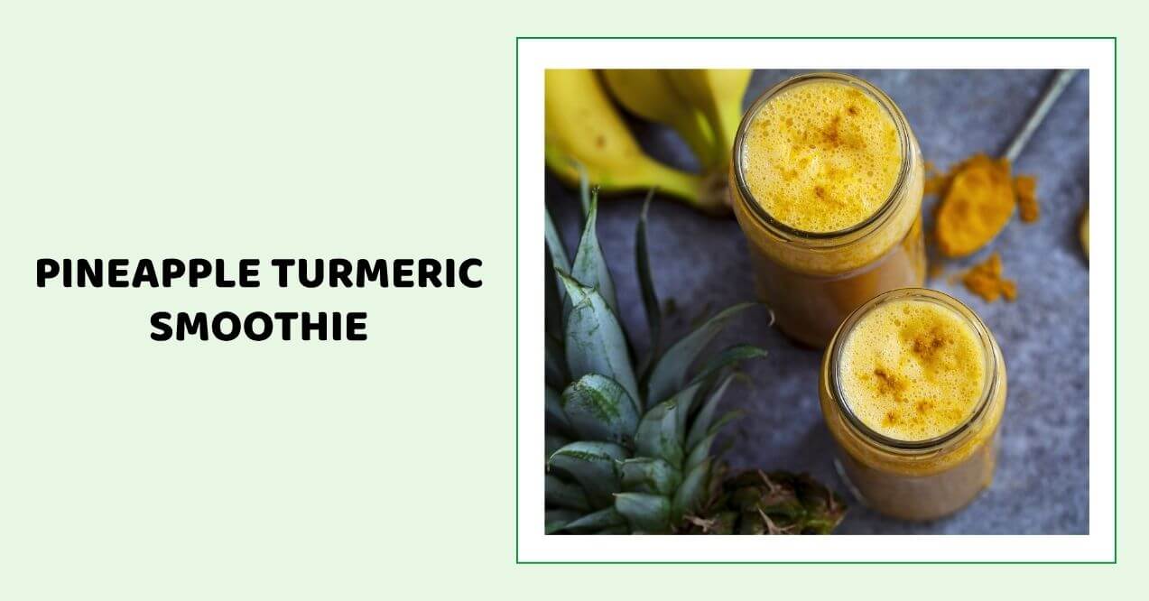 Yellow turmeric smoothie with pineapple and banana in jars