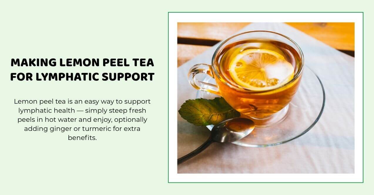 Glass cup of lemon peel tea with fresh lemon slice and mint leaf on table.