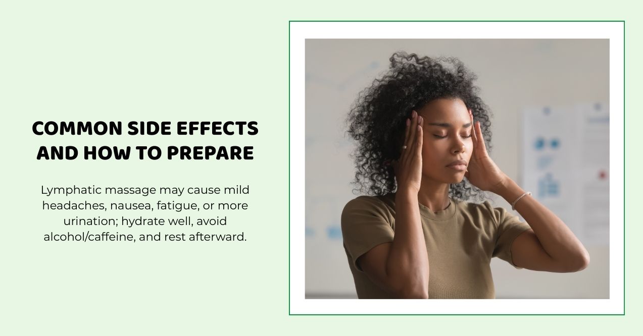 Woman holding head with mild headache after lymphatic massage