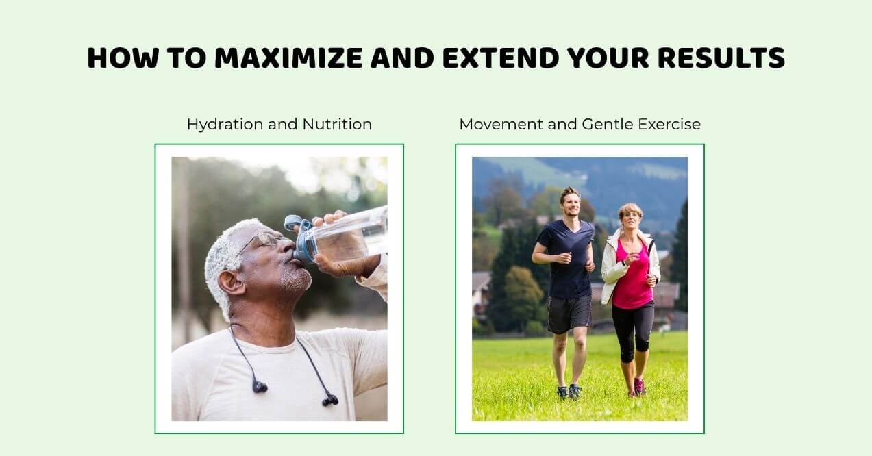 Elderly man drinking water and couple jogging for wellness