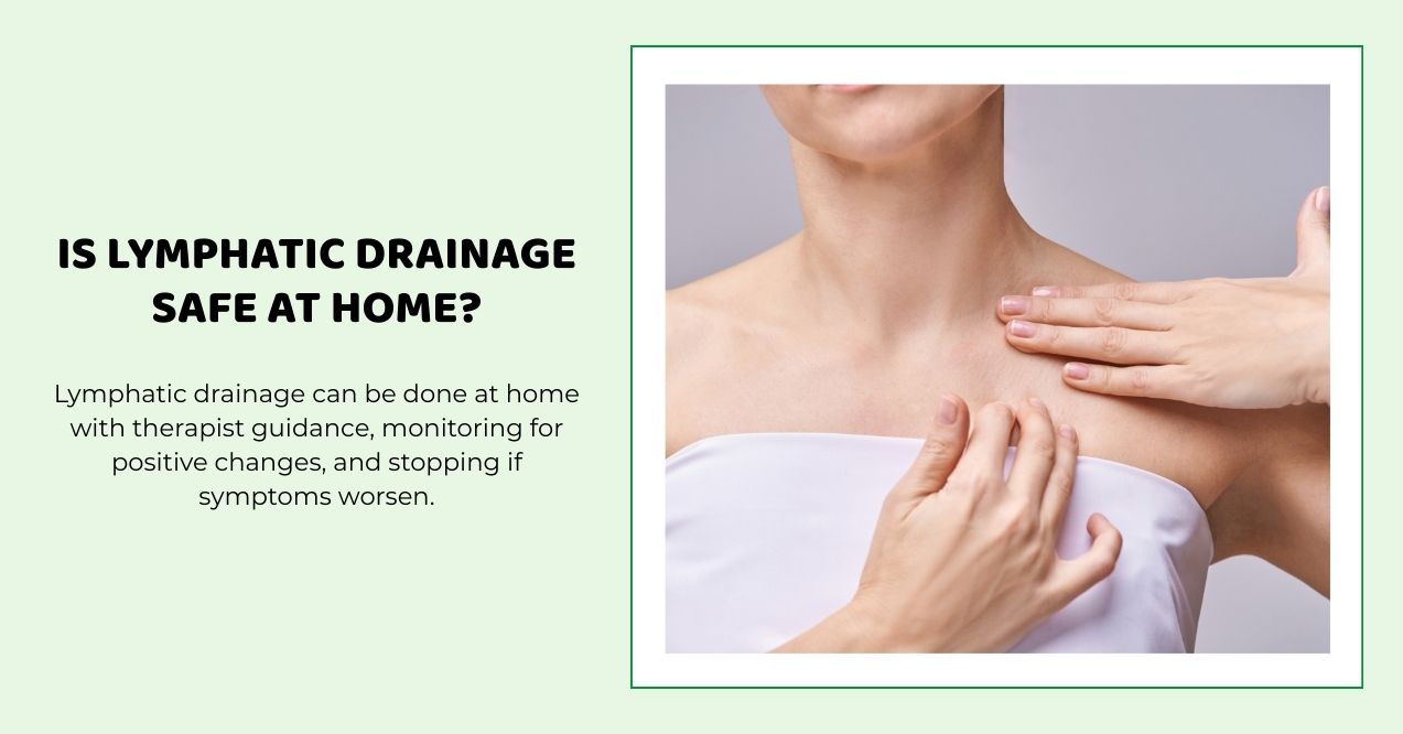 Woman performing gentle lymphatic drainage self-massage at home