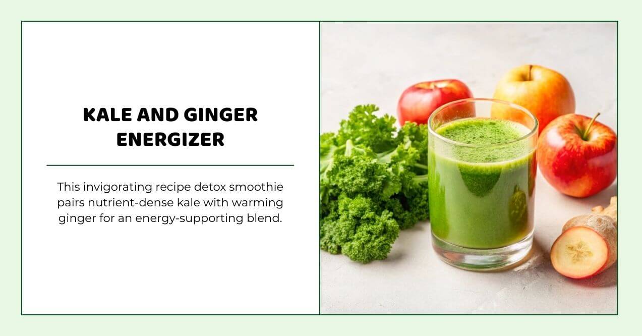 Green kale and ginger detox smoothie with apples and fresh ginger