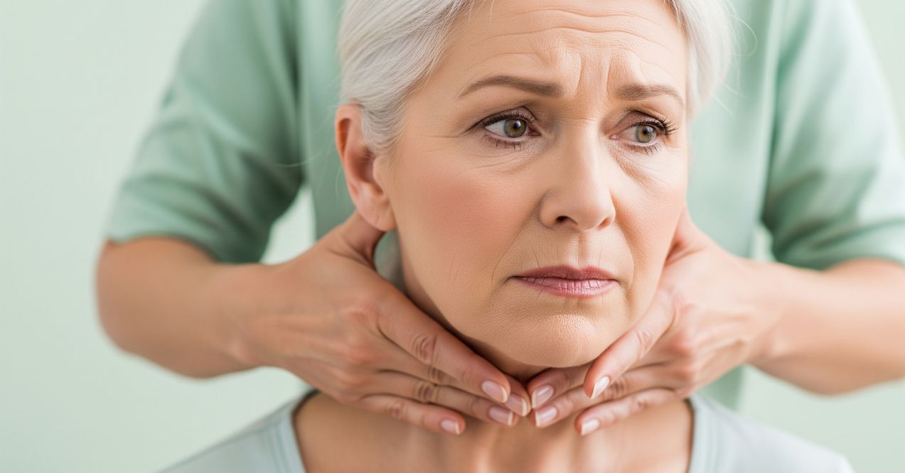 "Lymphatic massage dangers shown as therapist working on older woman’s neck