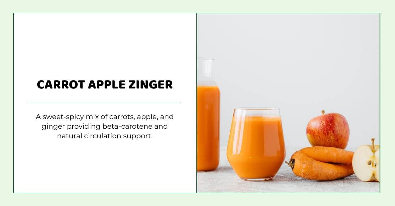 Glass of carrot apple ginger juice with fresh apples and carrots