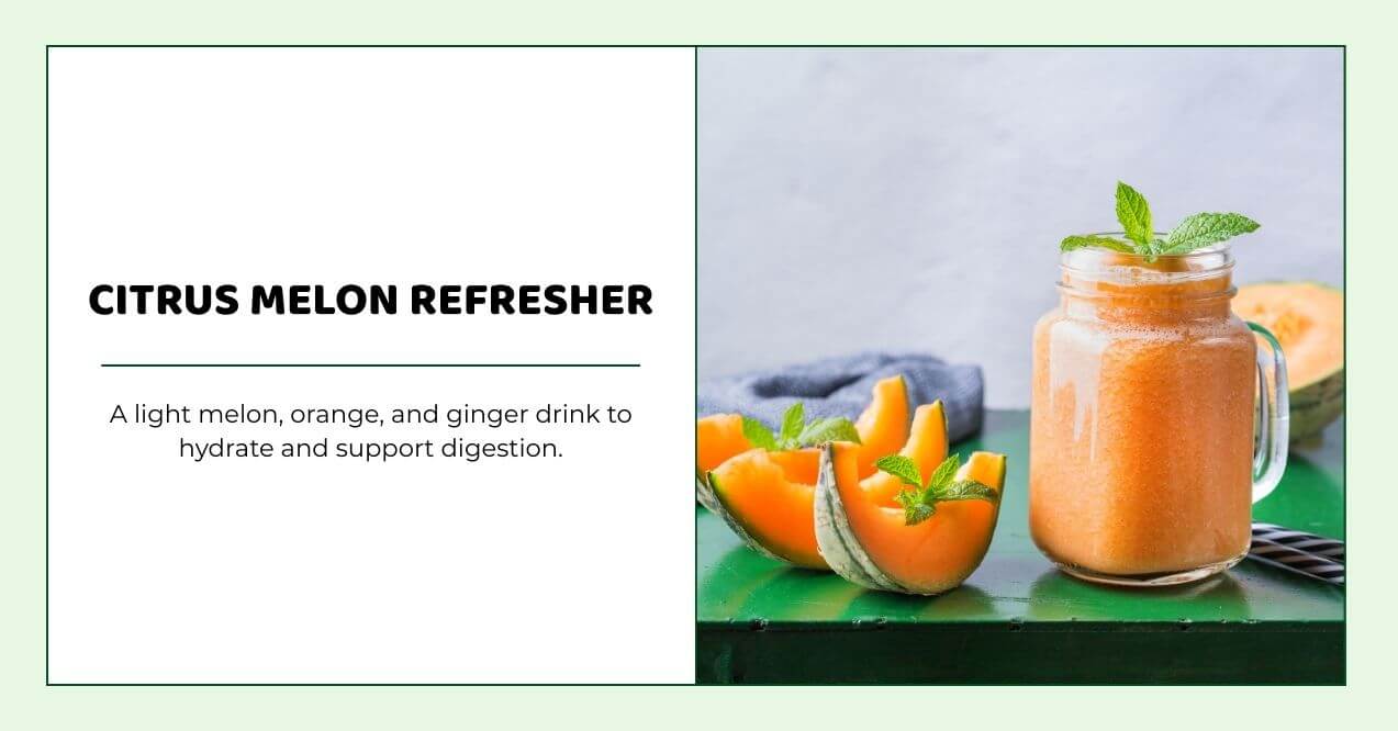Refreshing melon and orange smoothie in mason jar with mint garnish