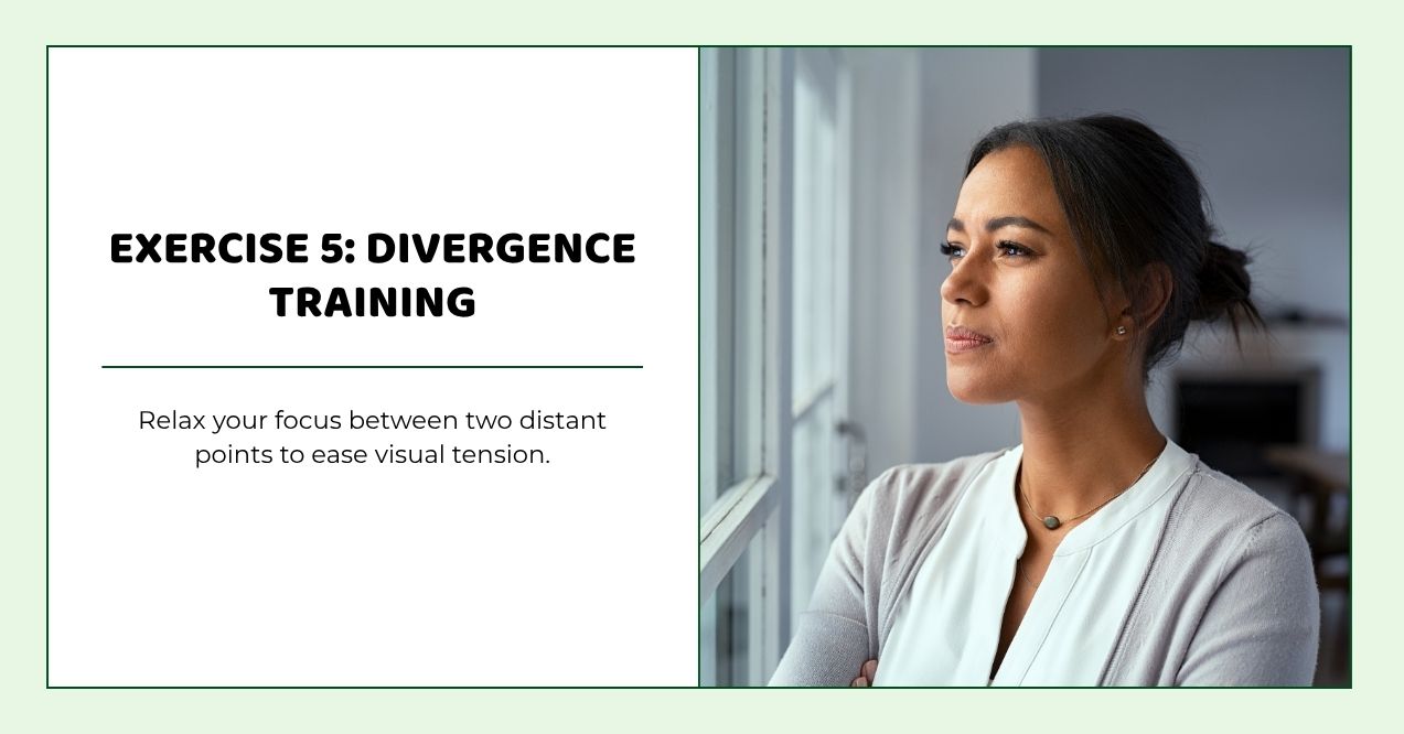 Woman gazing out window to relax focus and ease eye tension