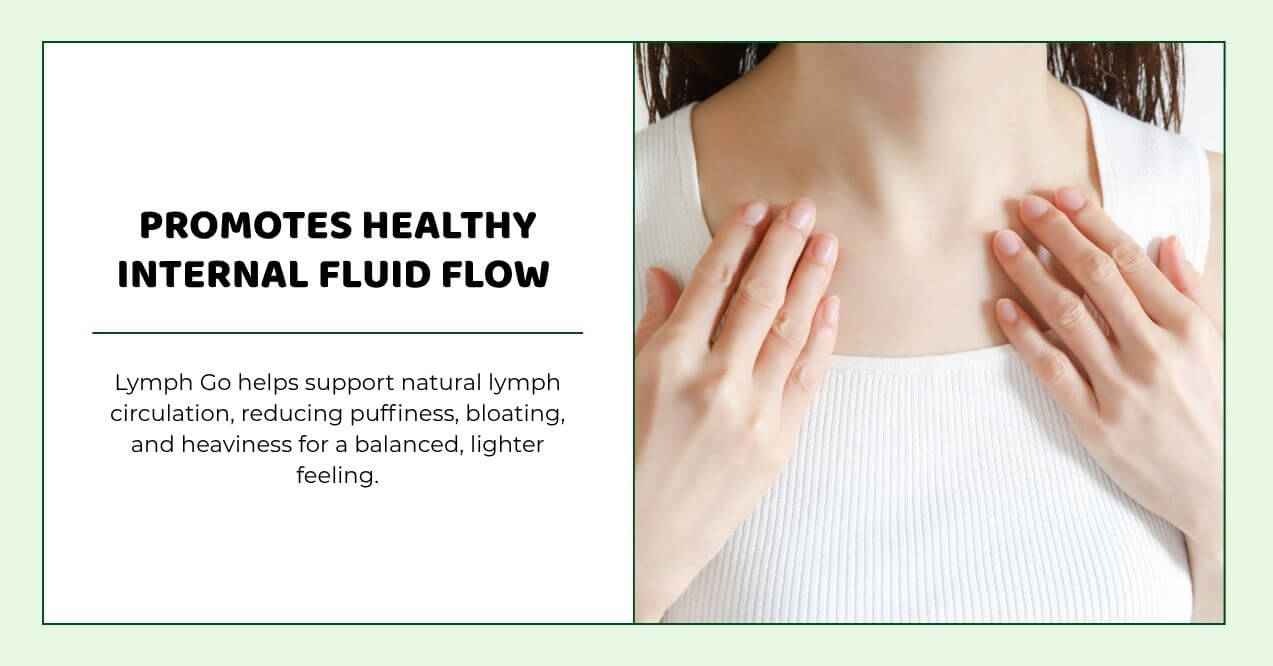 Woman massaging neck area to support lymph flow and reduce puffiness